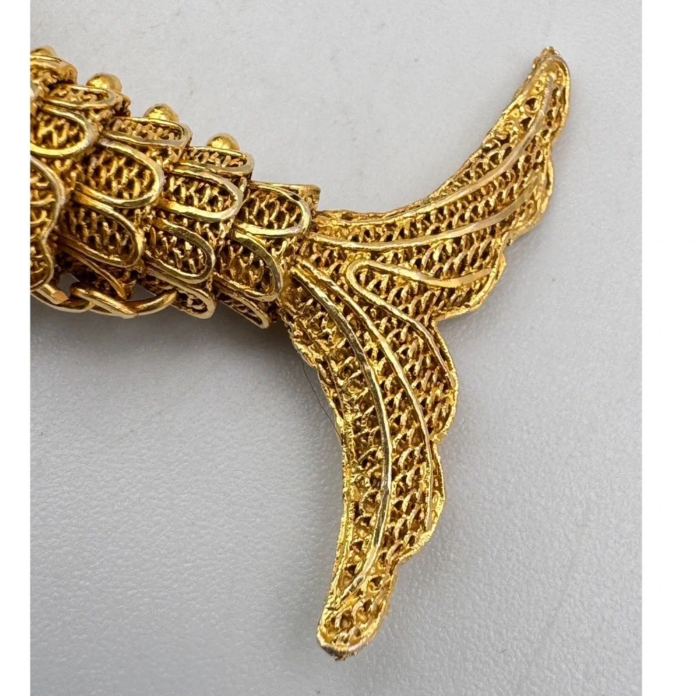 Vintage Chinese Export Silver Vermeil Articulated Koi Fish Pendant Turquoise Eye